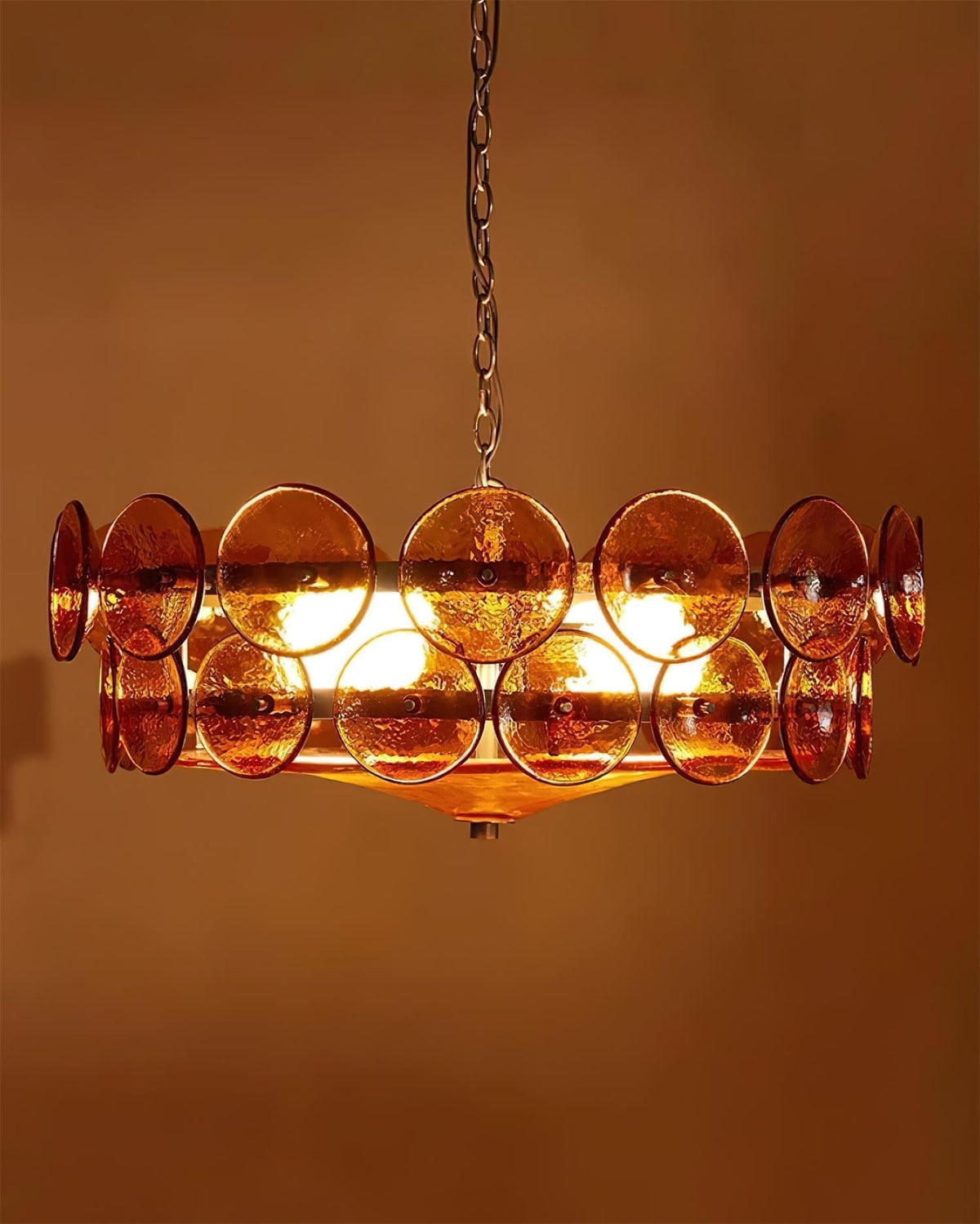 Selvora Chandelier Amber Glass Disc Elegant-Neutral Decor
