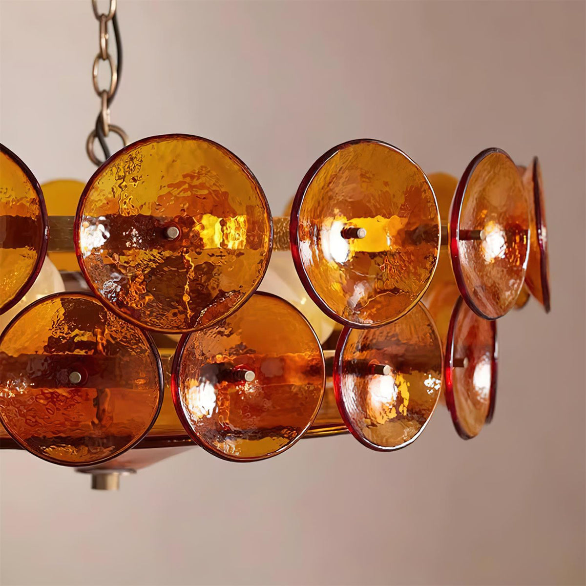 Selvora Chandelier Amber Glass Disc Elegant-Neutral Decor