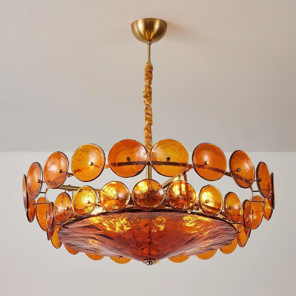 Selvora Chandelier Amber Glass Disc Elegant-Neutral Decor