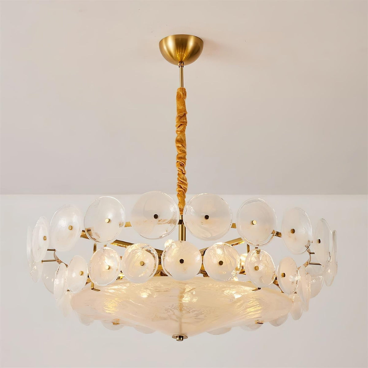 Selvora Chandelier Amber Glass Disc Elegant-Neutral Decor