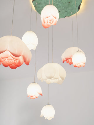 Lustra Suspension 7 Lumières Rose Blanc