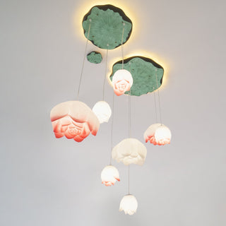 Lustra Suspension 7 Lumières Rose Blanc