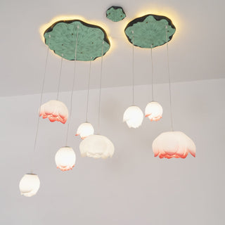 Lustra Suspension 7 Lumières Rose Blanc