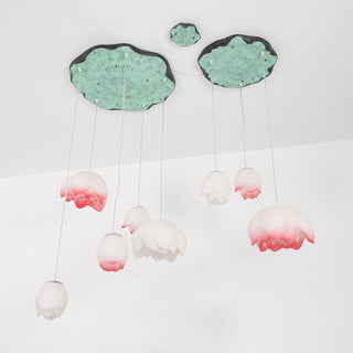 Lustra Suspension 7 Lumières Rose Blanc