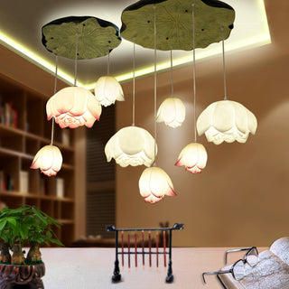 Lustra Suspension 7 Lumières Rose Blanc