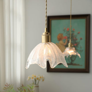 Solara Suspension en Laiton Verre Froissé Lotus Vintage