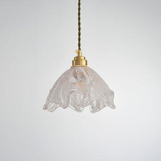 Solara Suspension en Laiton Verre Froissé Lotus Vintage