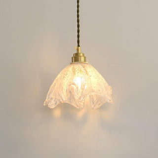 Solara Suspension en Laiton Verre Froissé Lotus Vintage