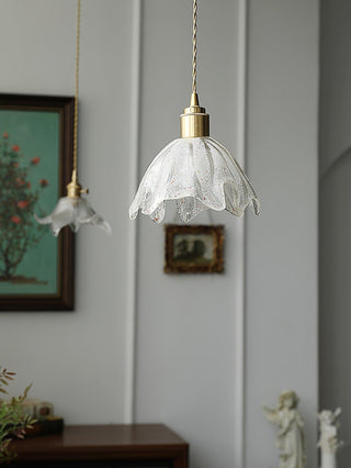 Solara Suspension en Laiton Verre Froissé Lotus Vintage