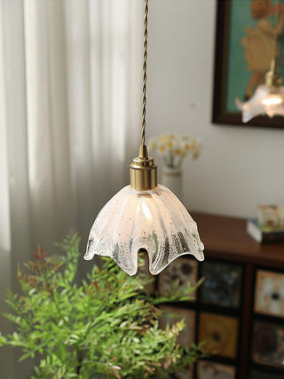 Solara Suspension en Laiton Verre Froissé Lotus Vintage