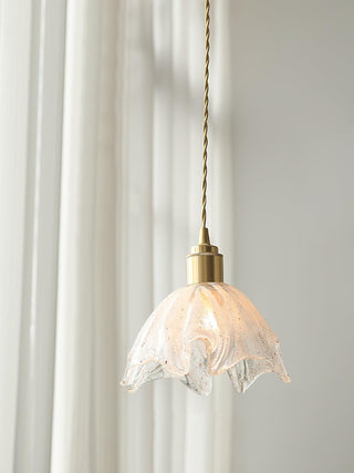 Solara Suspension en Laiton Verre Froissé Lotus Vintage