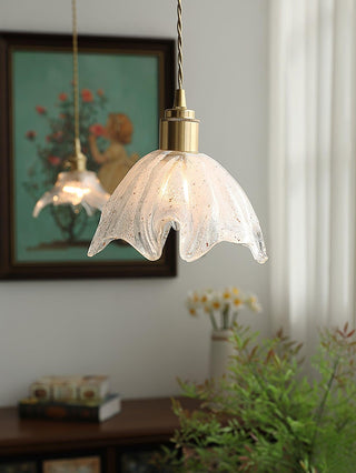 Solara Suspension en Laiton Verre Froissé Lotus Vintage