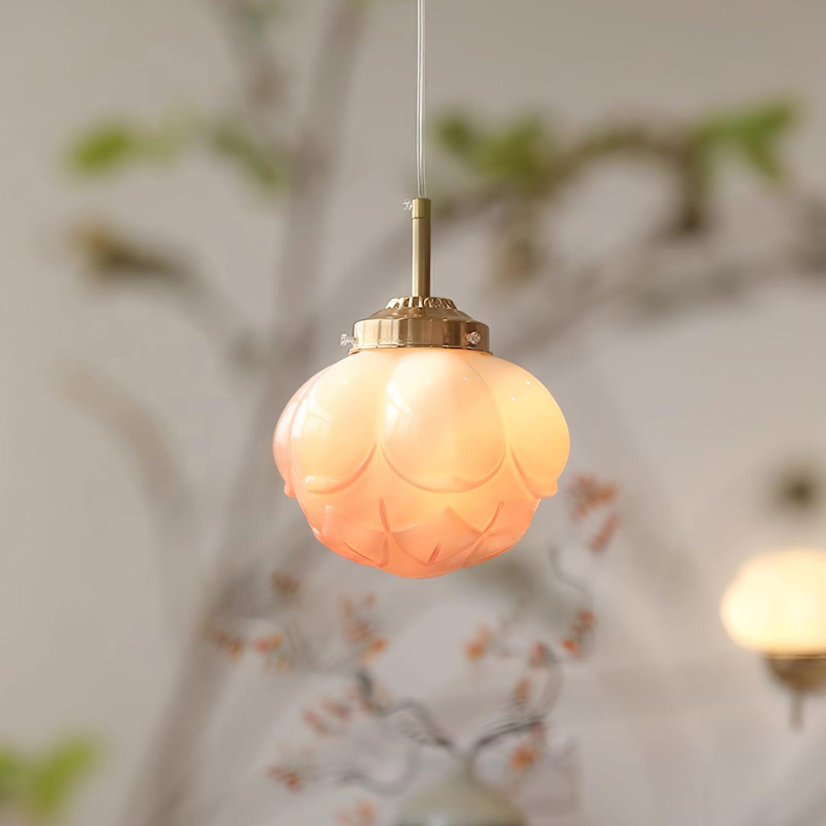 Pendant Lamp Metal and Glass Lotus Flower Shade Artistic Retro-Neutral Decor