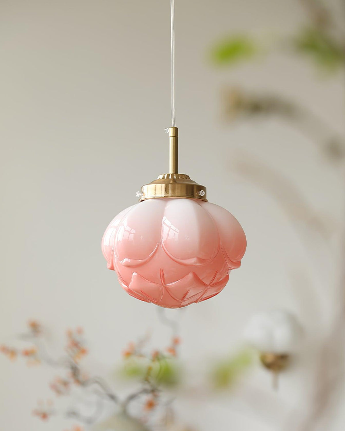 Pendant Lamp Metal and Glass Lotus Flower Shade Artistic Retro-Neutral Decor