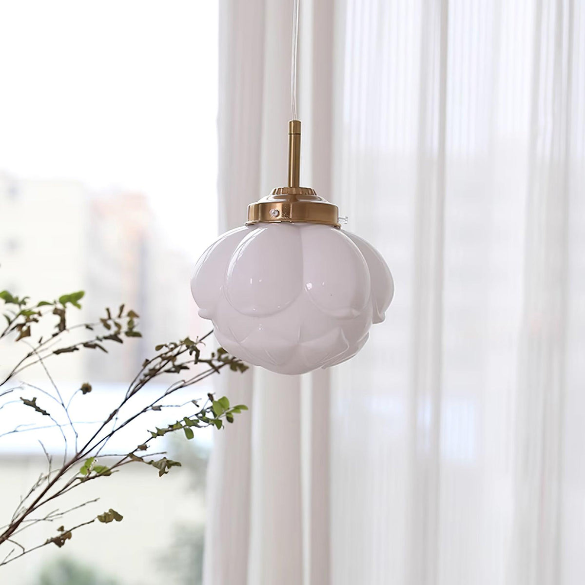 Pendant Lamp Metal and Glass Lotus Flower Shade Artistic Retro-Neutral Decor
