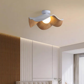 Solara Plafonnier Feuille de Lotus avec finition bois et blanc-Luire