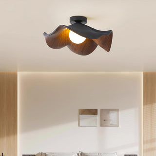Solara Plafonnier Feuille de Lotus avec finition bois et blanc-Luire