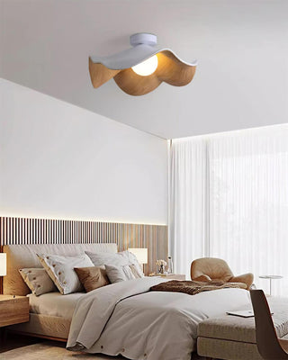 Solara Plafonnier Feuille de Lotus avec finition bois et blanc-Luire