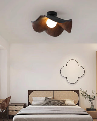 Solara Plafonnier Feuille de Lotus avec finition bois et blanc-Luire