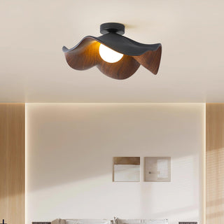 Solara Plafonnier Feuille de Lotus avec finition bois et blanc-Luire