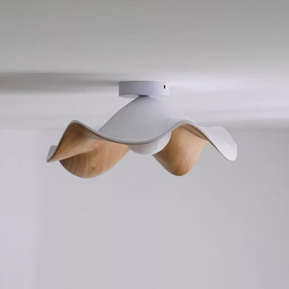 Solara Plafonnier Feuille de Lotus avec finition bois et blanc-Luire