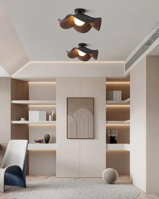Solara Plafonnier Feuille de Lotus avec finition bois et blanc-Luire