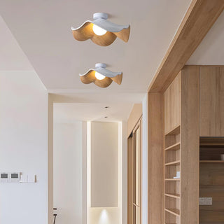 Solara Plafonnier Feuille de Lotus avec finition bois et blanc-Luire