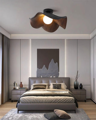 Solara Plafonnier Feuille de Lotus avec finition bois et blanc-Luire