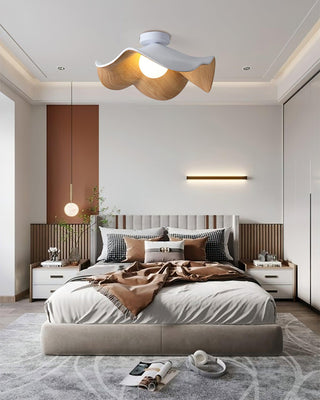 Solara Plafonnier Feuille de Lotus avec finition bois et blanc-Luire