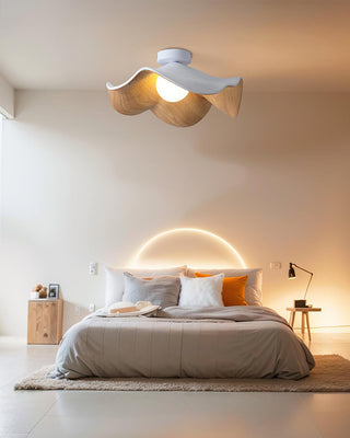 Solara Plafonnier Feuille de Lotus avec finition bois et blanc-Luire