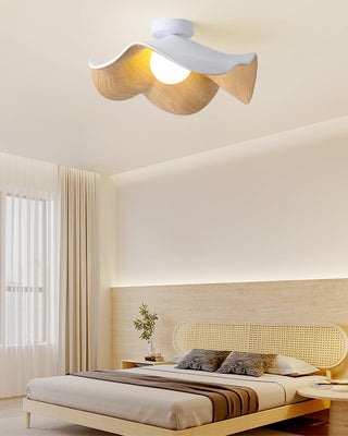 Solara Plafonnier Feuille de Lotus avec finition bois et blanc-Luire