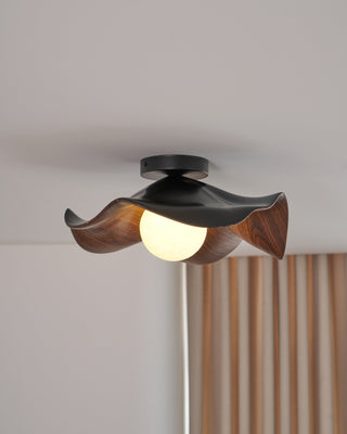 Solara Plafonnier Feuille de Lotus avec finition bois et blanc-Luire