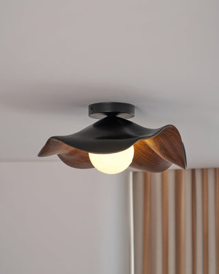 Solara Plafonnier Feuille de Lotus avec finition bois et blanc-Luire