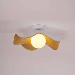 Solara Plafonnier Feuille de Lotus avec finition bois et blanc-Luire