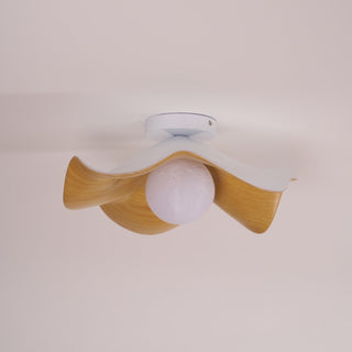 Solara Plafonnier Feuille de Lotus avec finition bois et blanc-Luire