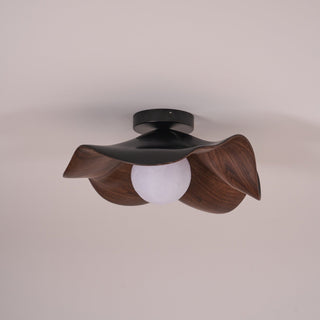Solara Plafonnier Feuille de Lotus avec finition bois et blanc-Luire