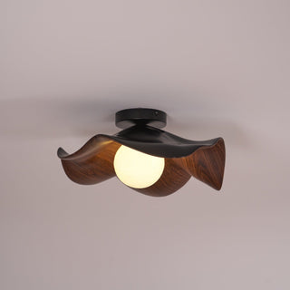 Solara Plafonnier Feuille de Lotus avec finition bois et blanc-Luire