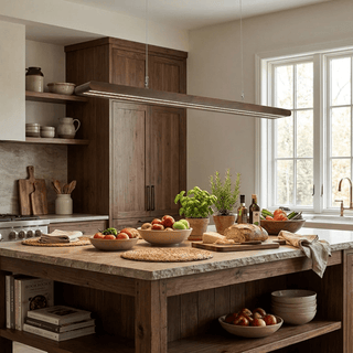 Louvered Wood Linear Pendant Light-Neutral Decor