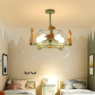 Lustra Lustre Joli Cerf en Bois Vert & Rose