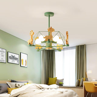 Lustra Lustre Joli Cerf en Bois Vert & Rose