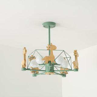 Lustra Lustre Joli Cerf en Bois Vert & Rose