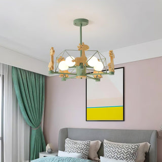 Lustra Lustre Joli Cerf en Bois Vert & Rose