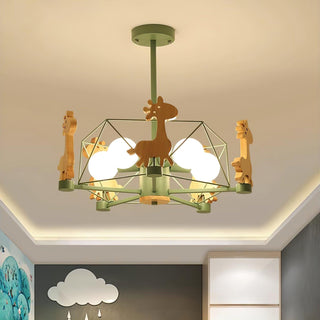 Lustra Lustre Joli Cerf en Bois Vert & Rose