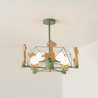 Lustra Lustre Joli Cerf en Bois Vert & Rose