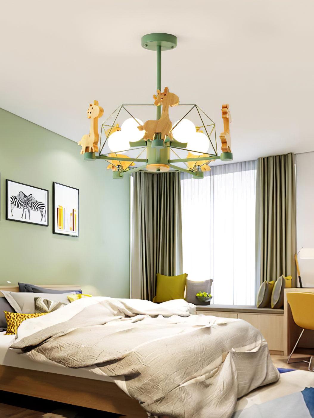 Bastara Lustre Joli Cerf en Bois Vert & Rose