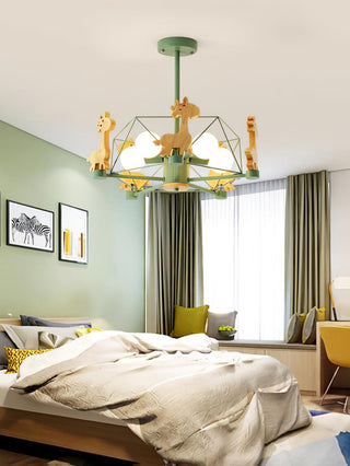 Lustra Lustre Joli Cerf en Bois Vert & Rose