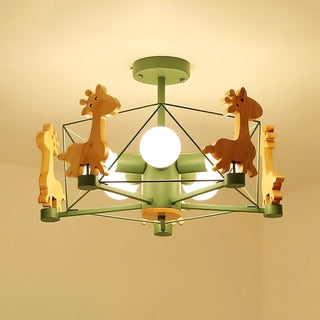 Lustra Lustre Joli Cerf en Bois Vert & Rose