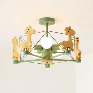 Lustra Lustre Joli Cerf en Bois Vert & Rose