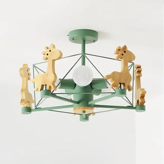 Lustra Lustre Joli Cerf en Bois Vert & Rose
