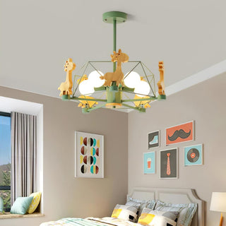 Lustra Lustre Joli Cerf en Bois Vert & Rose